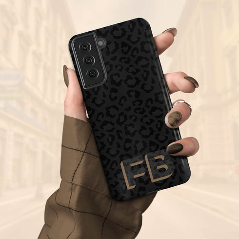 Custom 3D Initials Dark Leopard Galaxy Case - Centered